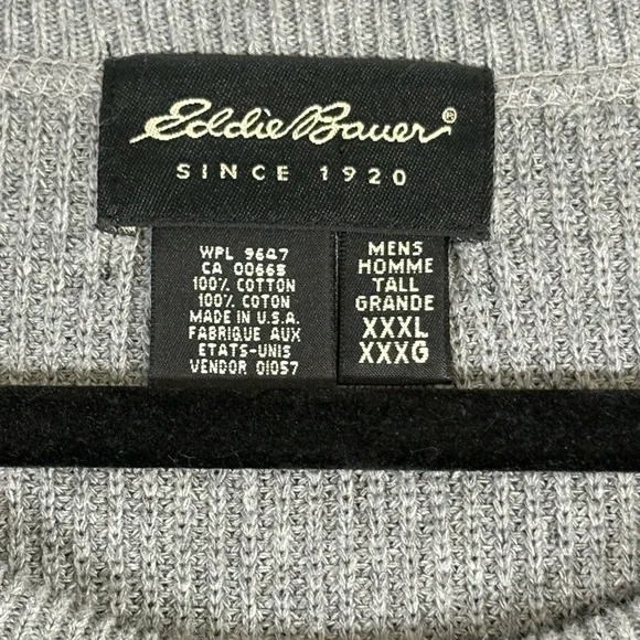 Eddie Bauer Mens XXXL Tall Gray Cotton Sweater Made USA Crewneck Knit - Picture 2 of 6